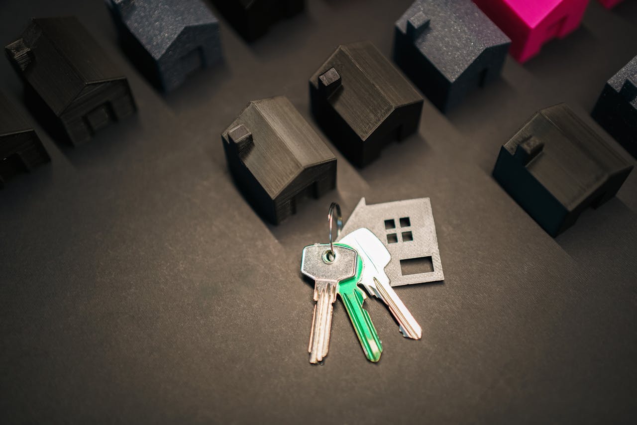 door key new home real estate district model dark background presentation